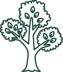 Stylized green tree with lush foliage, simple outline drawing for nature themes.