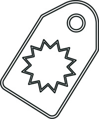 Simple outline illustration of a price tag with a starburst center for sale promotions