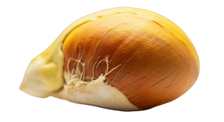 Close-up of a partially peeled brown onion against a