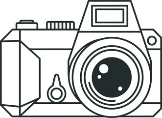 Retro camera illustration with focus on the lens and viewfinder