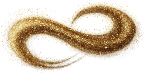 Shimmering infinity symbol made of sparkling golden sand on black