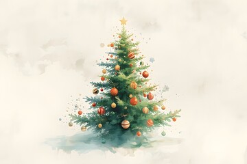 Christmas tree watercolor painting on white background. Watercolor illustration.