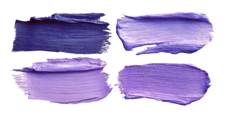 Four textured paint strokes in varying shades of purple on black