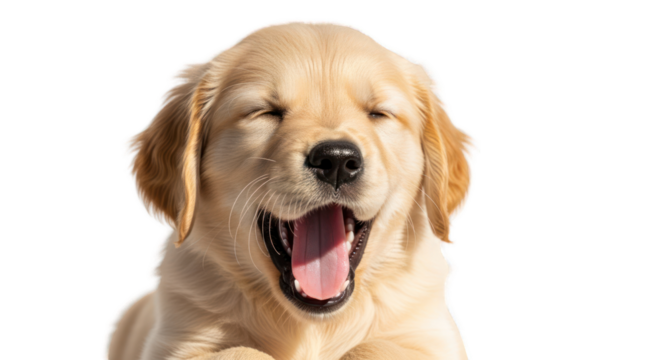 A happy golden retriever puppy with a greenscreen