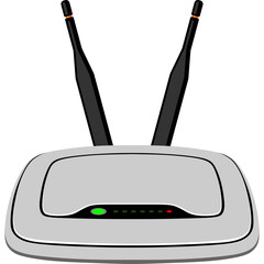 Gray Wireless Router With Two Antennas And Green Red Led Lights On Transparent Background