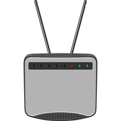 Gray Wireless Router With Two Antennas And Status Indicator Lights On White Background