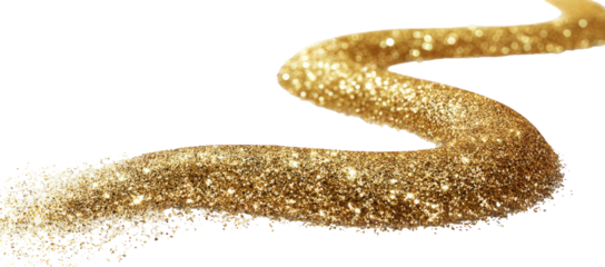 Glittering golden ribbon curves across a black background