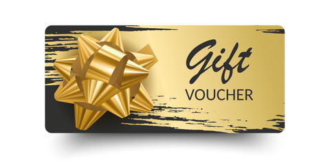 Luxury gift vouchers with ribbons and gift box. Elegant template for a festive gift card. Vector set