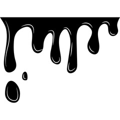 Abstract dripping black paint effect on a clean white background with isolated fluid shapes and organic lines representing a viscous liquid flow