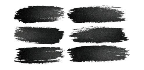 Six black brush strokes on a transparent background