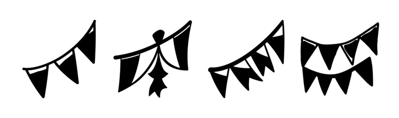 Hand drawn doodle set of bunting flags pennants festive party decoration