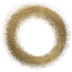Circular golden grain texture with fuzzy edges against black