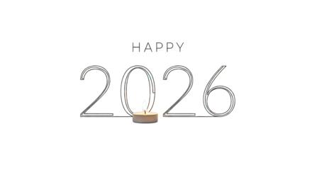 Happy 2026 new year glowing candle festive design against the transparent background