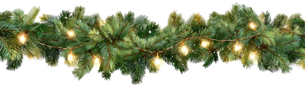 Festive green garland with warm lights, Christmas decoration