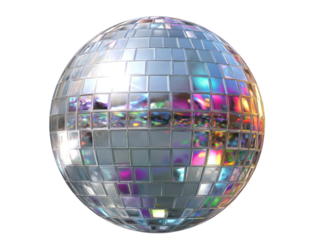 Reflective mirrored sphere with dazzling multicolored light displays