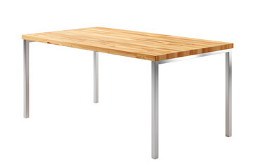 Wooden table 3d rendering PNG. Oak wood top with steel legs desk on transparent isolated background.