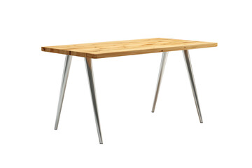 Fototapeta premium Wooden table 3d rendering PNG. Oak wood top with steel legs desk on transparent isolated background.