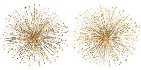 Two golden starburst patterns on black background