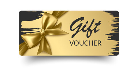 Luxury gift vouchers with ribbons and gift box. Elegant template for a festive gift card. Vector set