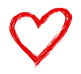 Red hand-drawn heart outline with a textured stroke on black