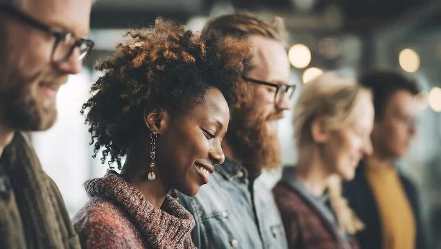 A diverse team practices mindfulness together promoting workplace inclusion acceptance and a positive collaborative culture