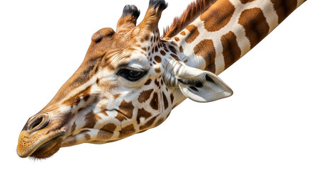 Close-up of a giraffe's head on a greenscreen background