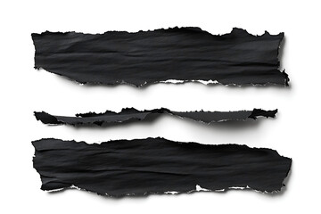 Dramatic torn black paper strips for bold edgy design, conveying intensity and raw emotion, perfect for striking posters or creative layouts