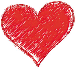 Red hand-drawn heart shape with sketchy texture