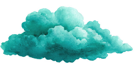 A watercolor painting of a fluffy, teal-colored cloud against a transparent background
