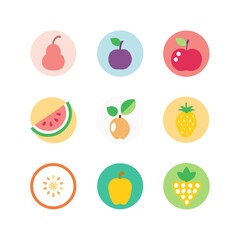 Collection of fruit icons in circles