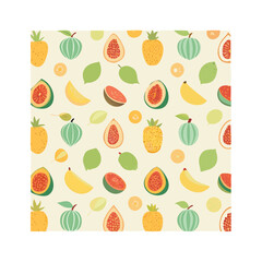 Seamless pattern with tropical fruits on a light background