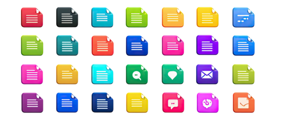 Colorful pixelated file icons in a grid on black background