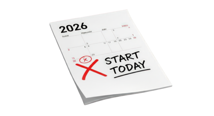 Start today 2026 calendar reminder against the transparent background