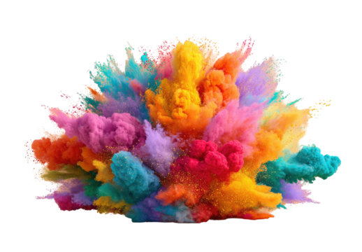 Vibrant explosion of colorful powder against black background