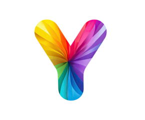 Vibrant, colorful, abstract letter "Y" with layered, fanned segments