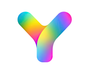 A stylized, 3D letter "Y" with a smooth, flowing rainbow gradient