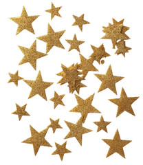 Golden star-shaped cookies scattered on a dark background