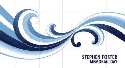 Stylized blue waves on a white grid background for Stephen Foster Memorial Day.