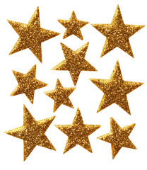 Glittery golden stars scattered across black background