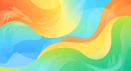 Abstract background with colorful flowing waves and subtle dragon silhouettes.