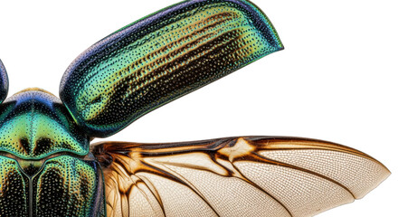 Close-up of a colorful insect with iridescent wings on a