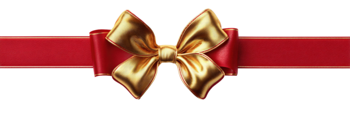 Elegant golden bow on a festive red ribbon