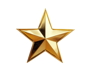 A gleaming, three-dimensional golden star against a black background