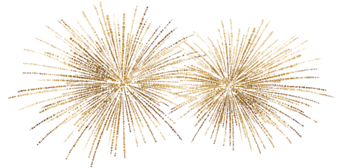 Two golden starbursts against a dark background