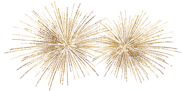 Two golden starbursts against a dark background