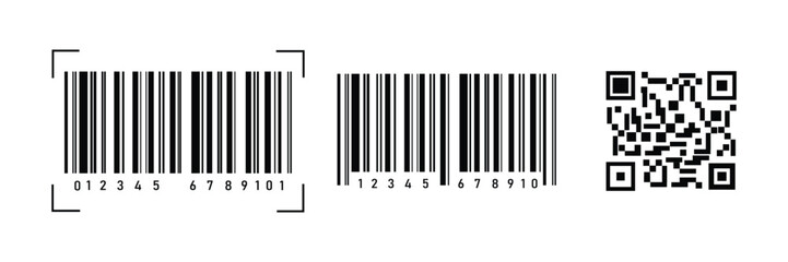 Black and white barcode, qr code icon on white background	