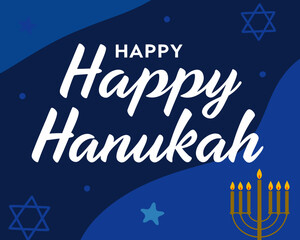 Festive Happy Hanukkah Greeting with Menorah Stars of David and Blue Background Design celebratory