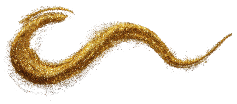 Glimmering golden brush stroke with sparkly texture on black