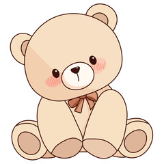 Cute teddy bear sitting on white background. Vector illustration.
