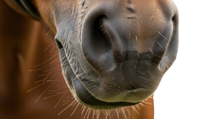 Close-up of a horse's nose on a greenscreen background.